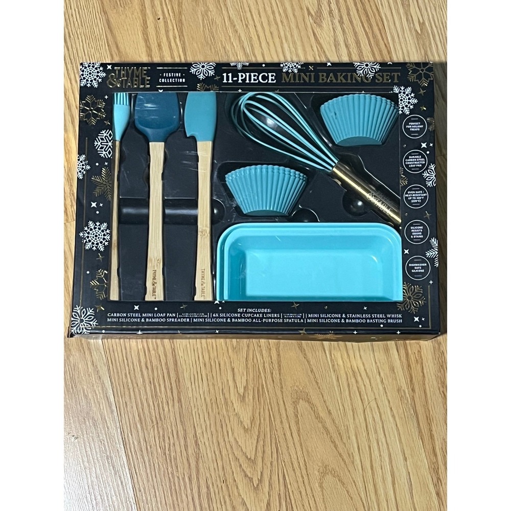 Thyme & Table Festive Collection 11-Piece Mini Baking Set Teal Blue Bamboo New